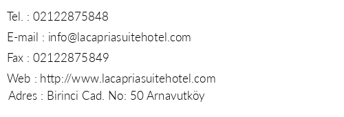 La Capria Bosphorus telefon numaralar, faks, e-mail, posta adresi ve iletiim bilgileri